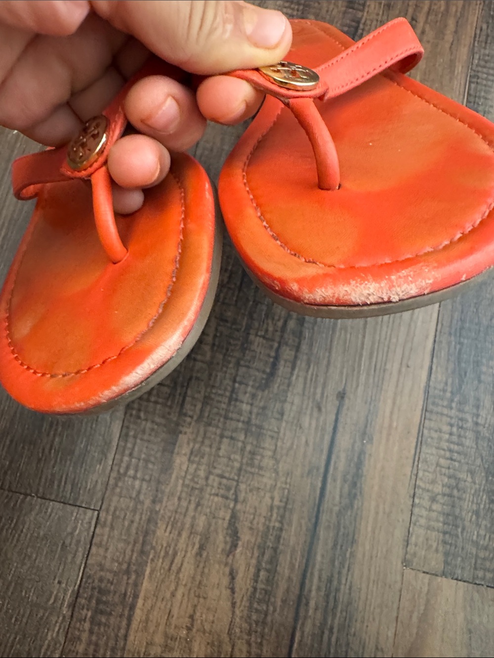 Tory Burch Orange Leather Logo Thong Sandals - Picture 3 of 15